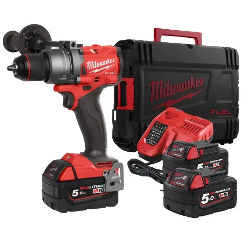 [102522] Milwaukee 4933479860 Trapano Percussione M18 FPD3-502X FUEL con 2 Batterie 5Ah + Caricabatterie + Valigia