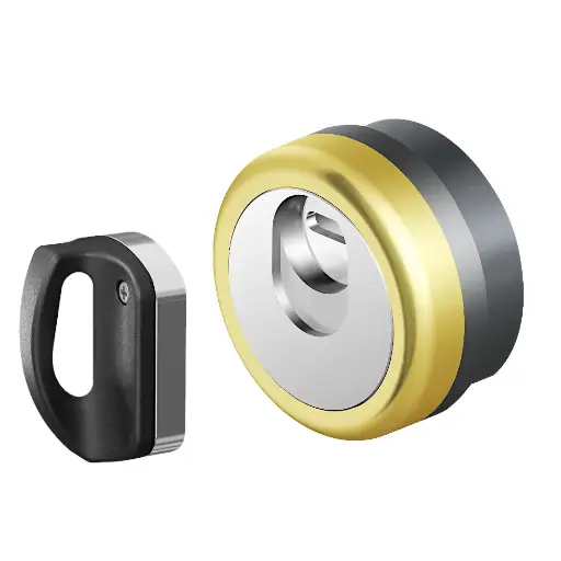 [103420] Disec MR500-25D1IL Protezione Magnetica Profondità 25mm per Porte Blindate per Cilindro Europeo con 5 Chiavi Magnetiche - Classe 4 Ottone Lucido