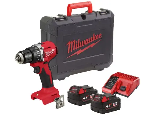 [106340] Milwaukee 4933492824 Trapano Percussione Compatto Brushless M18 BLPDRC-402C con Batteria 4Ah + Caricabatterie+ Valigia